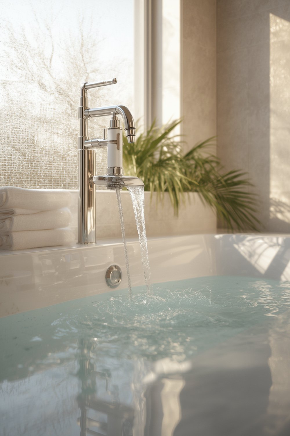 bath filter attached to a bathtub faucet for cleaner water