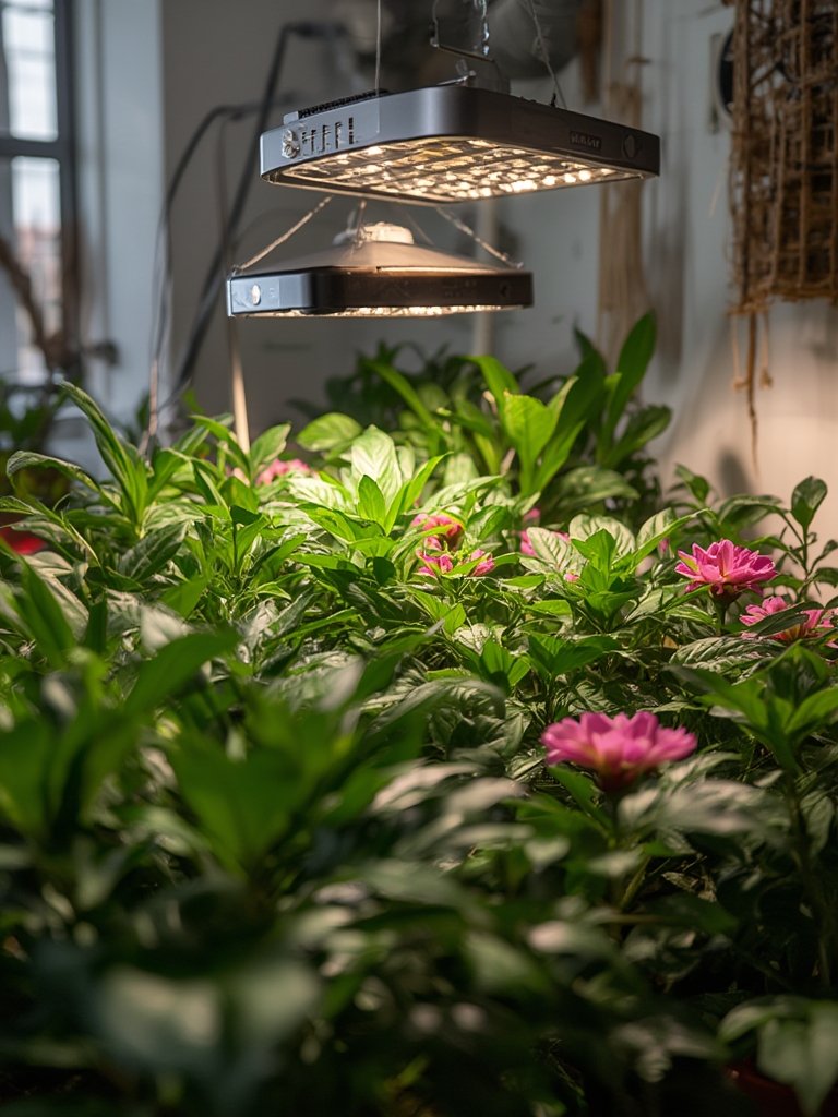 indoor plants thriving under grow lights