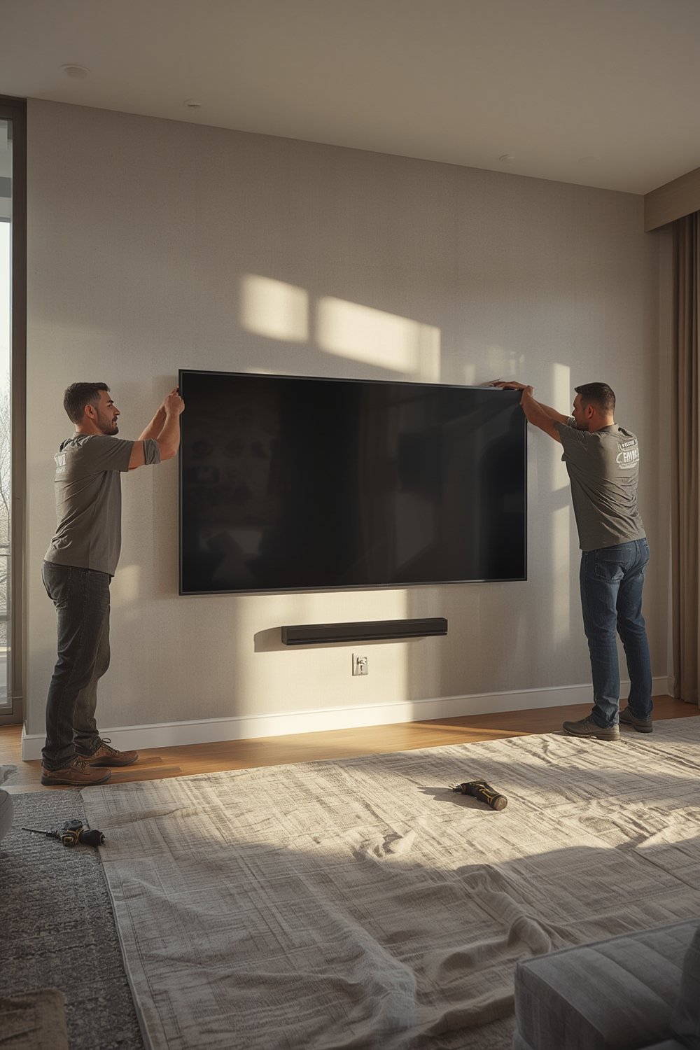 TV Mount securely installed on a wall with a large television