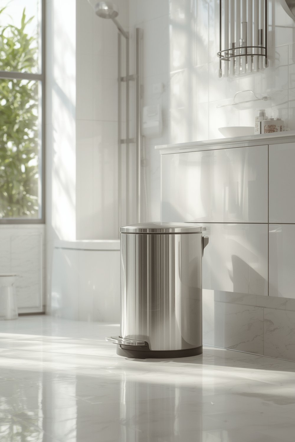 bathroom trashcan in modern bathroom - stylish and compact waste solution