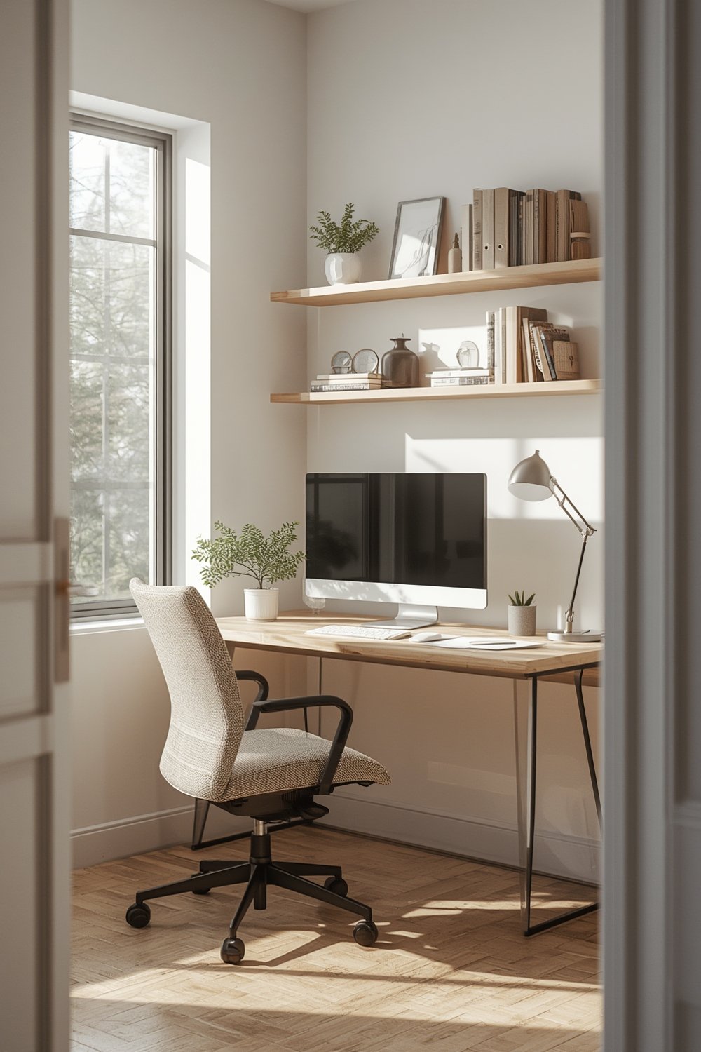 computer desk setup with modern style and sturdy x-shaped reinforcement