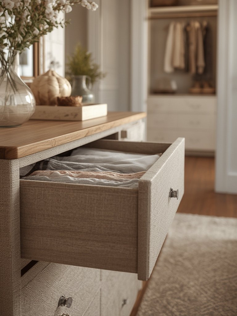 fabric dresser with drawers and metal frame