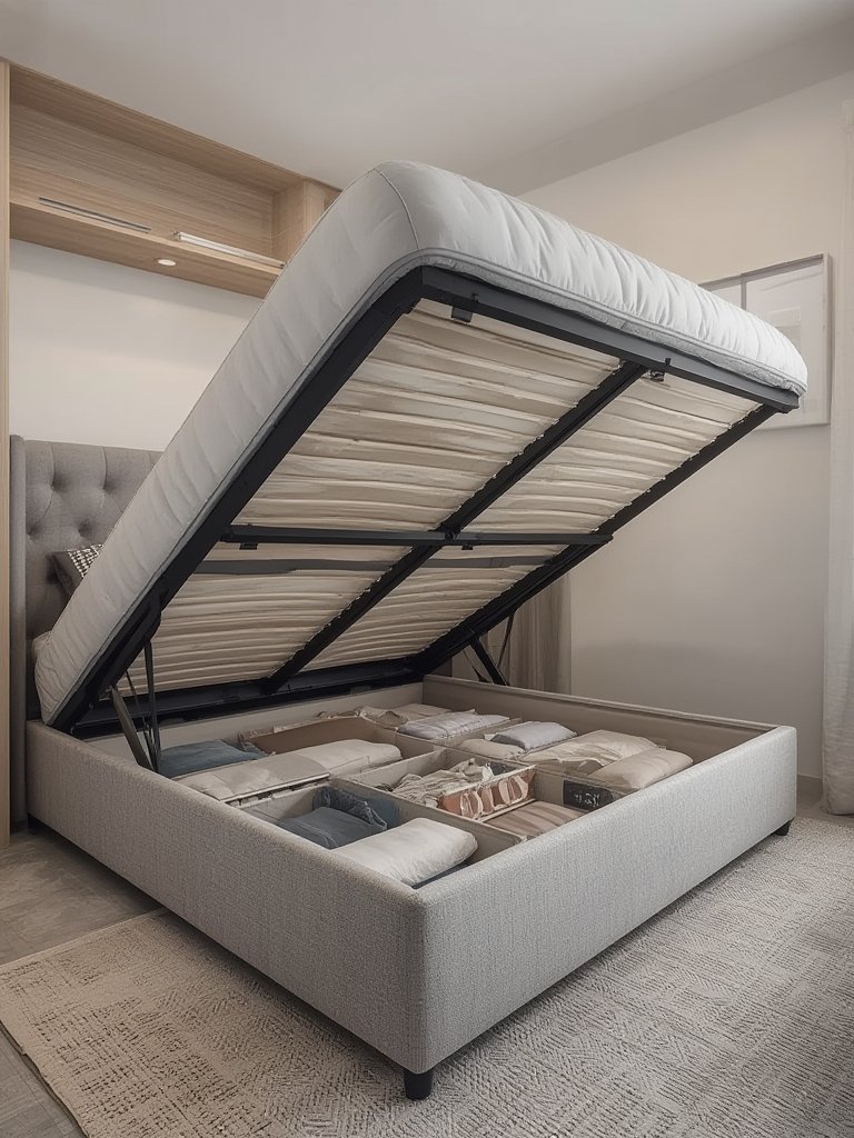 lift up bed - 2026 Proven Best Storage Solution 2 Allewie Queen Size Lift Up Storage Bed with storage open