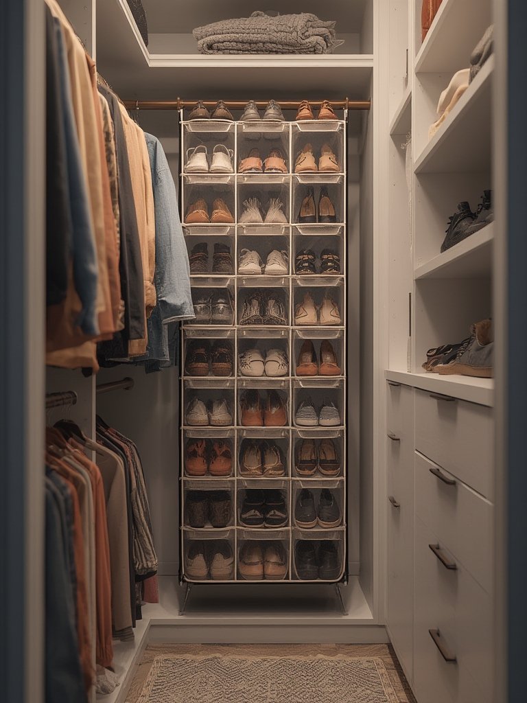 over the door shoe organizer as door mounted shoe storage solution in a laundry room