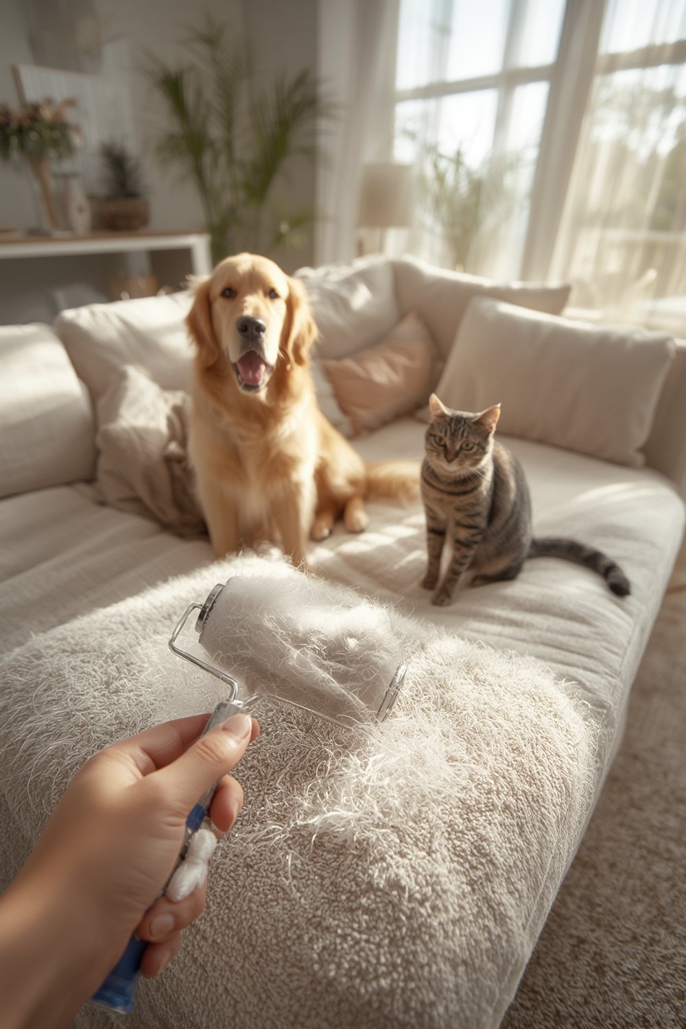 pet roller in use on couch