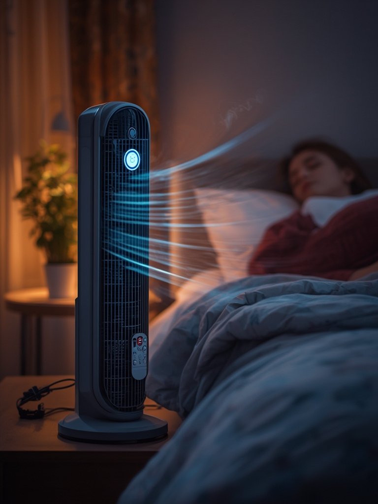 quiet tower fan in bedroom - perfect for sleep