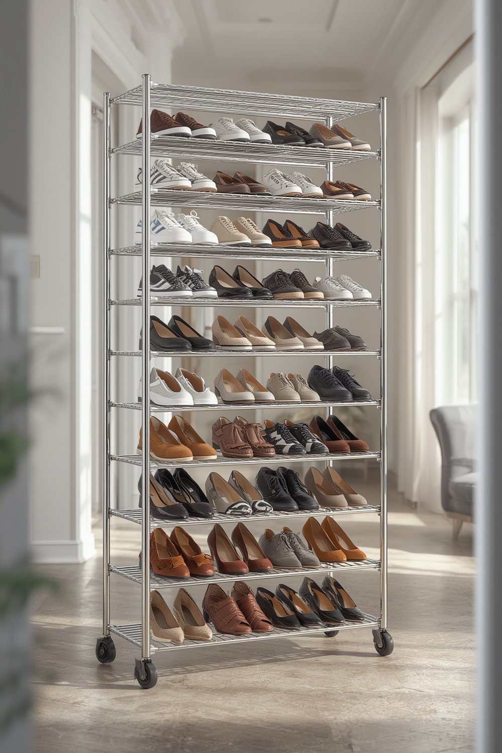 50-pair shoe rack display