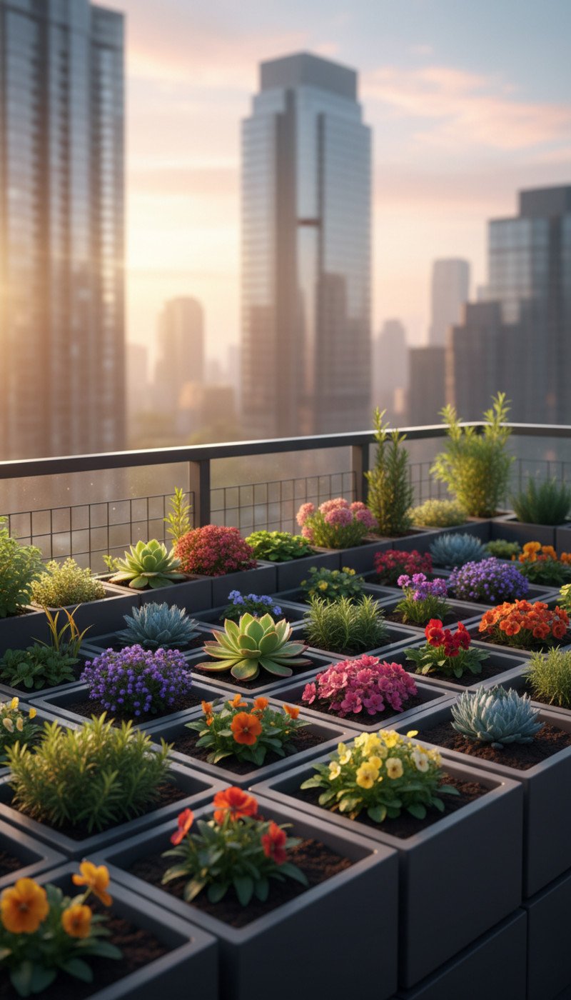 A beautifully arranged Botanical Bento box on a modern urban balcony.