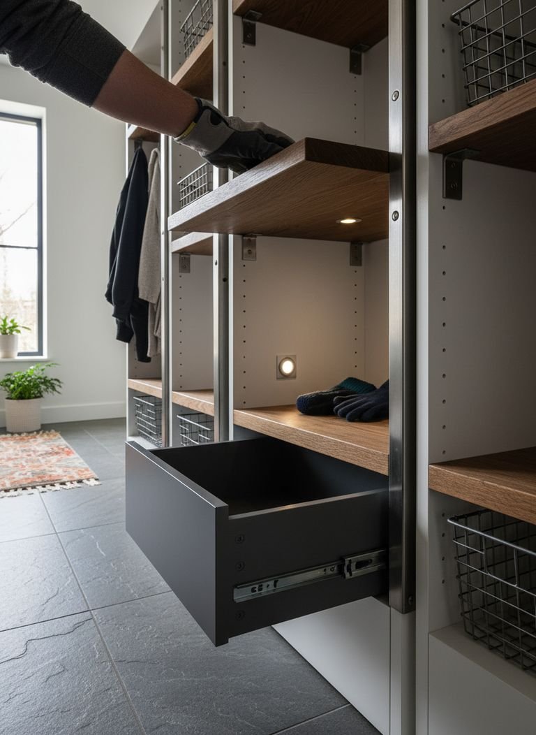 A family using their custom entryway lockers, showcasing the system's ability to adapt to different users.