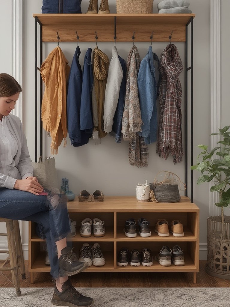 Close up of entryway hall tree details