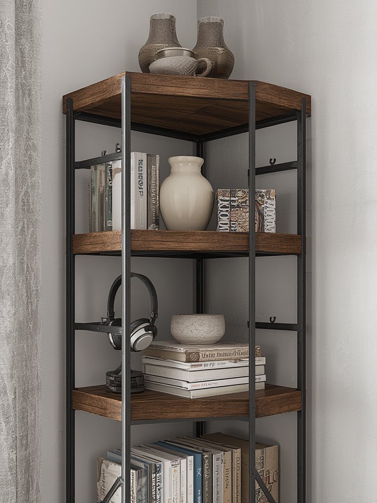 Close up of industrial bookshelf details