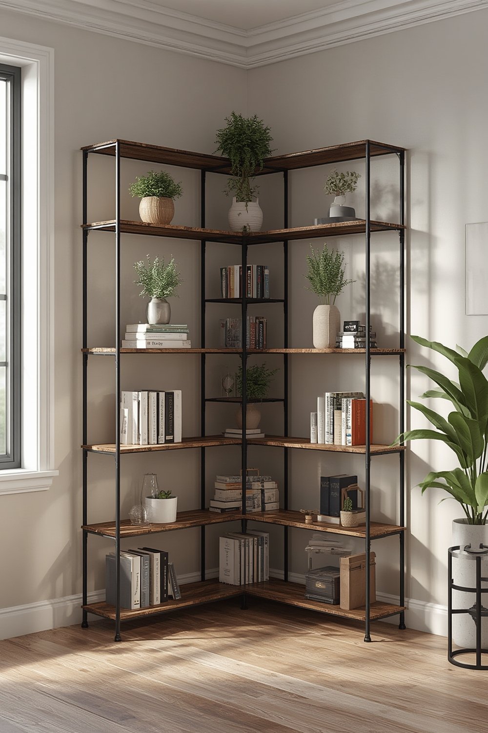 industrial bookshelf display