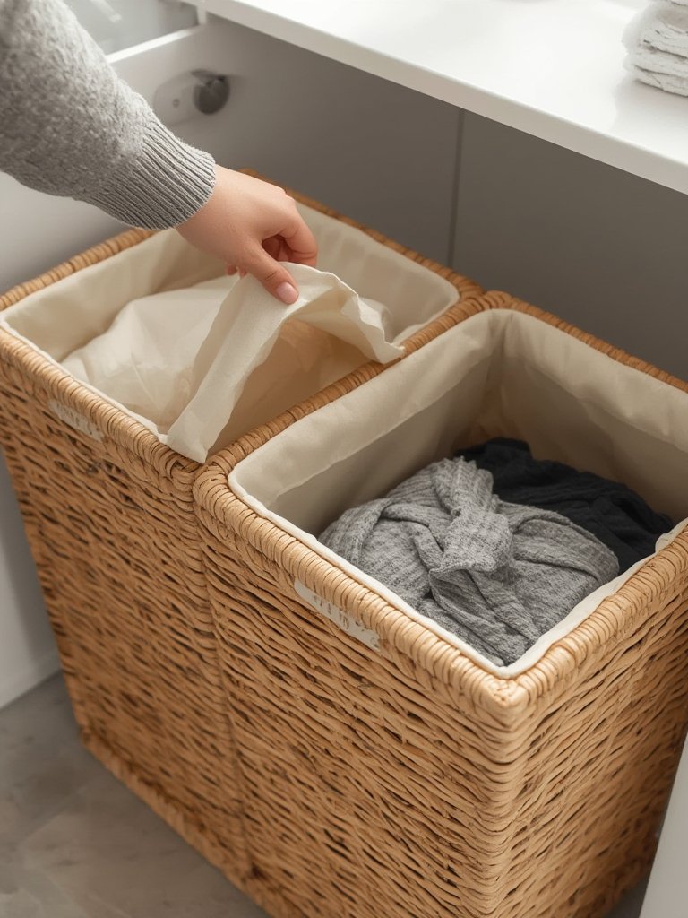A close-up of the handwoven craftsmanship of the Greenstell laundry hamper