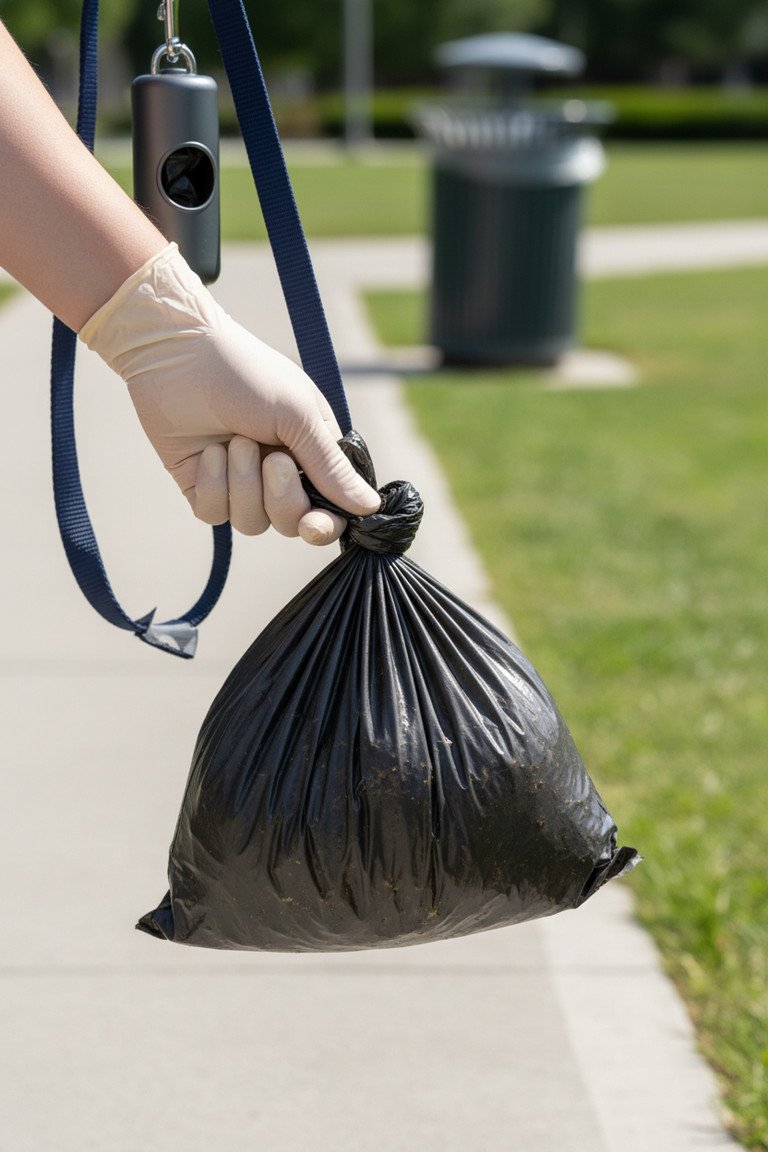 Close up of dog poop bags details