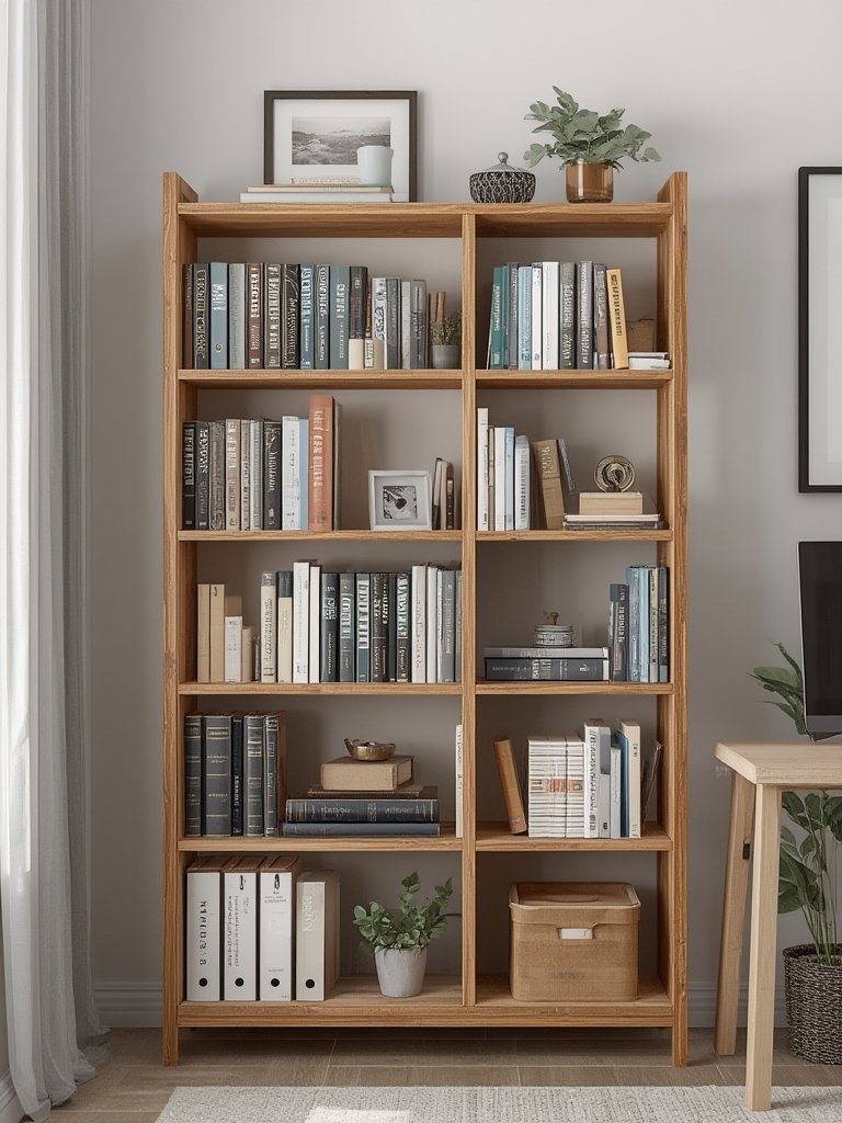 Close up of tall bookcase details