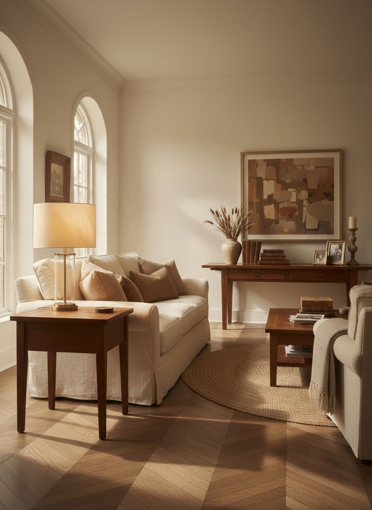 A close up of the beautiful grain on a well maintained walnut sideboard.