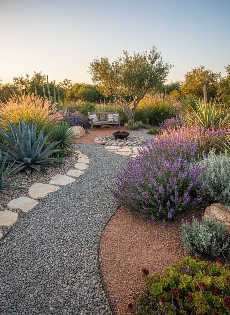 A homeowner spreading gravel in a prepared garden bed, illustrating the technical installation process.