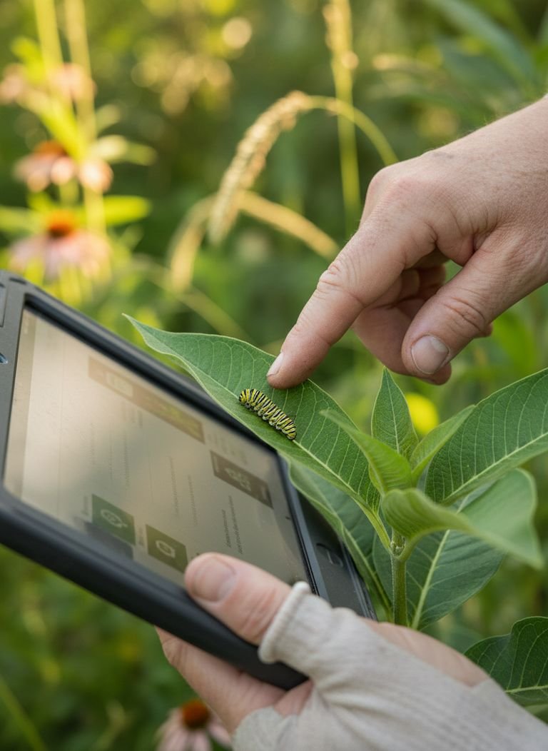 A gardener using the Native Plant Finder tool on a laptop to identify keystone plants for their zip code.