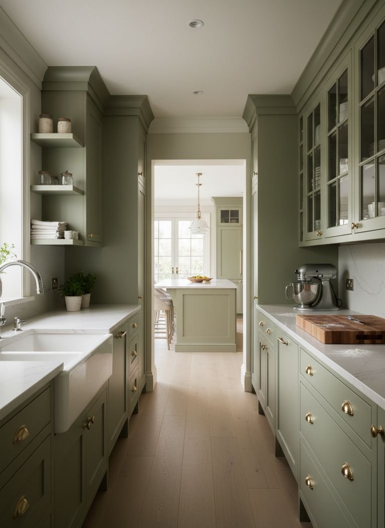A nearly completed kitchen scullery showing the installation of cabinets and countertops after plumbing and electrical work.