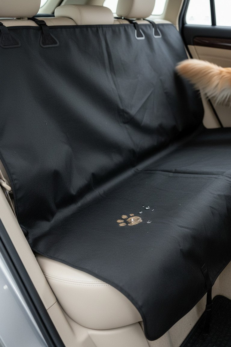 Close up of waterproof dog car seat cover details